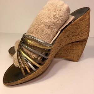Damiani's metallic heeled sandals, size 7.5M